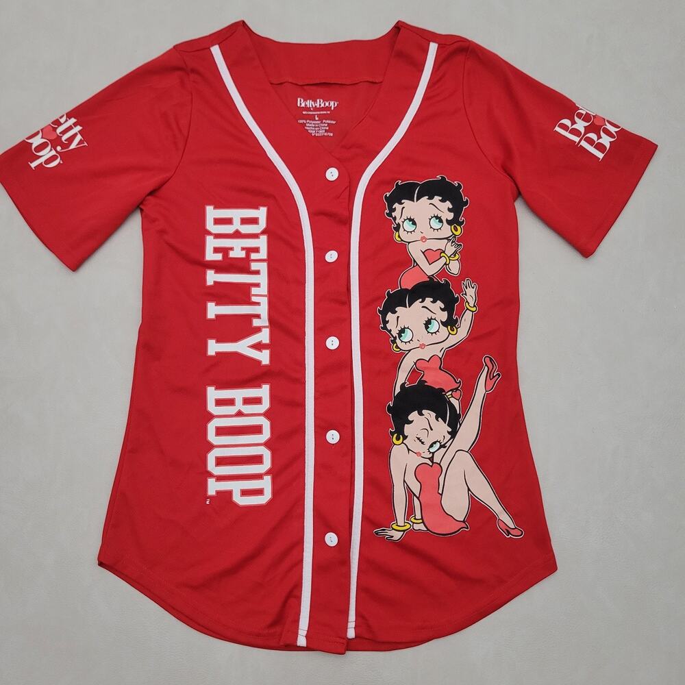 Womens Betty Boop Button Down Baseball Jersey Red Size Large